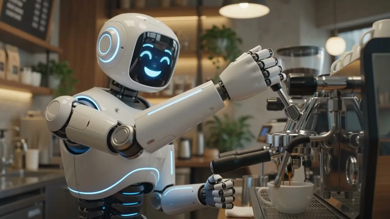 Gemini Omni Flash self-portrait, robot barista
