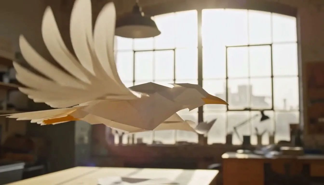 H3 Max self-portrait, paper sculpture in warm workshop light