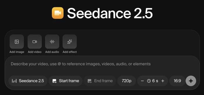 Krea Seedance video controls for image, video, audio, and effect references